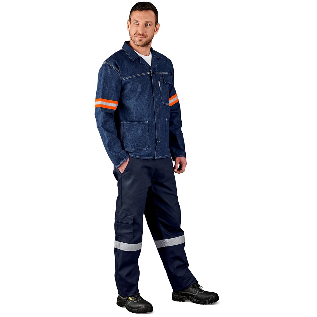 Cast Premium 100% Cotton Denim Jacket - Reflective Arms & Back - Orange Tape - Image 3