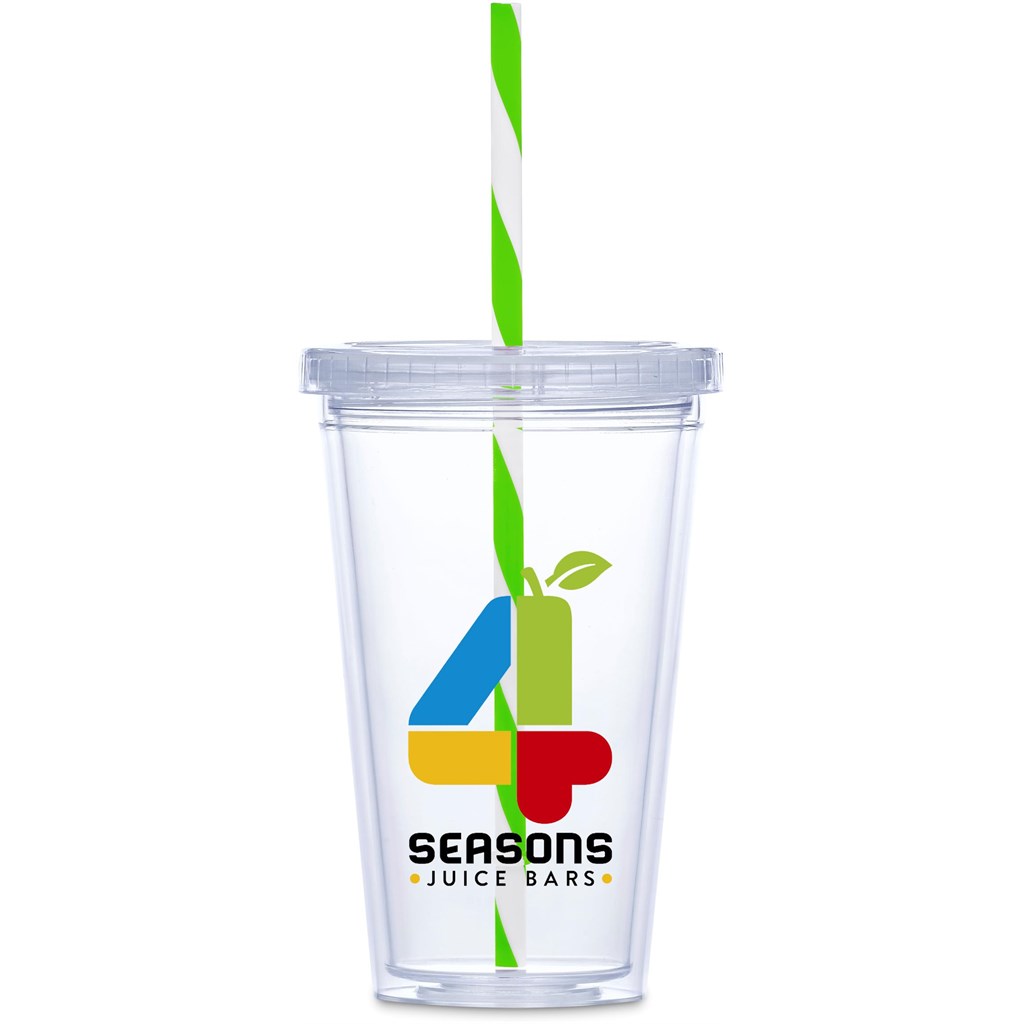 Malibu Double-Wall Plastic Tumbler & Straw - 470ml - Image 5