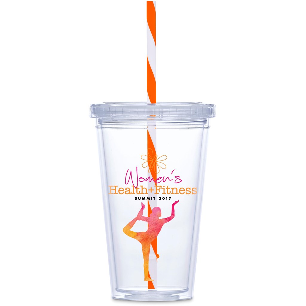Malibu Double-Wall Plastic Tumbler & Straw - 470ml - Image 7