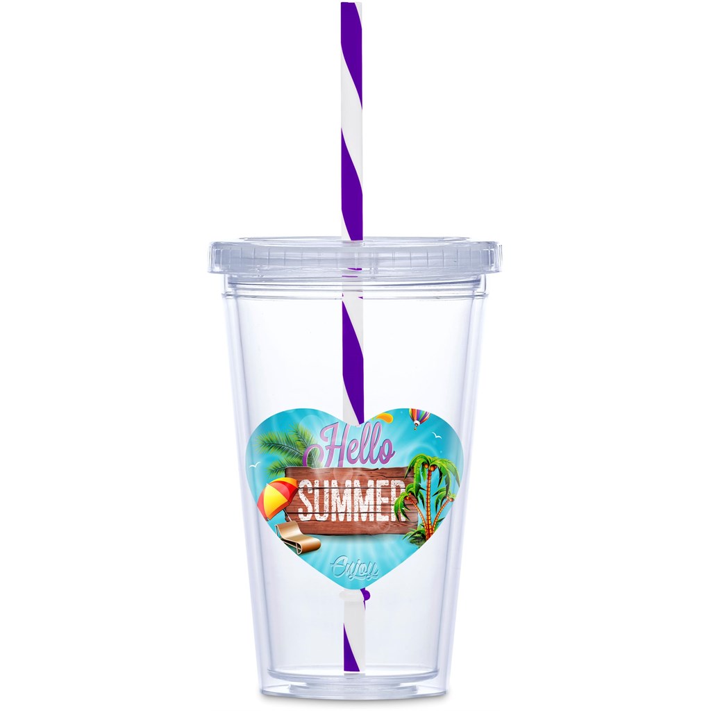 Malibu Double-Wall Plastic Tumbler & Straw - 470ml - Image 9