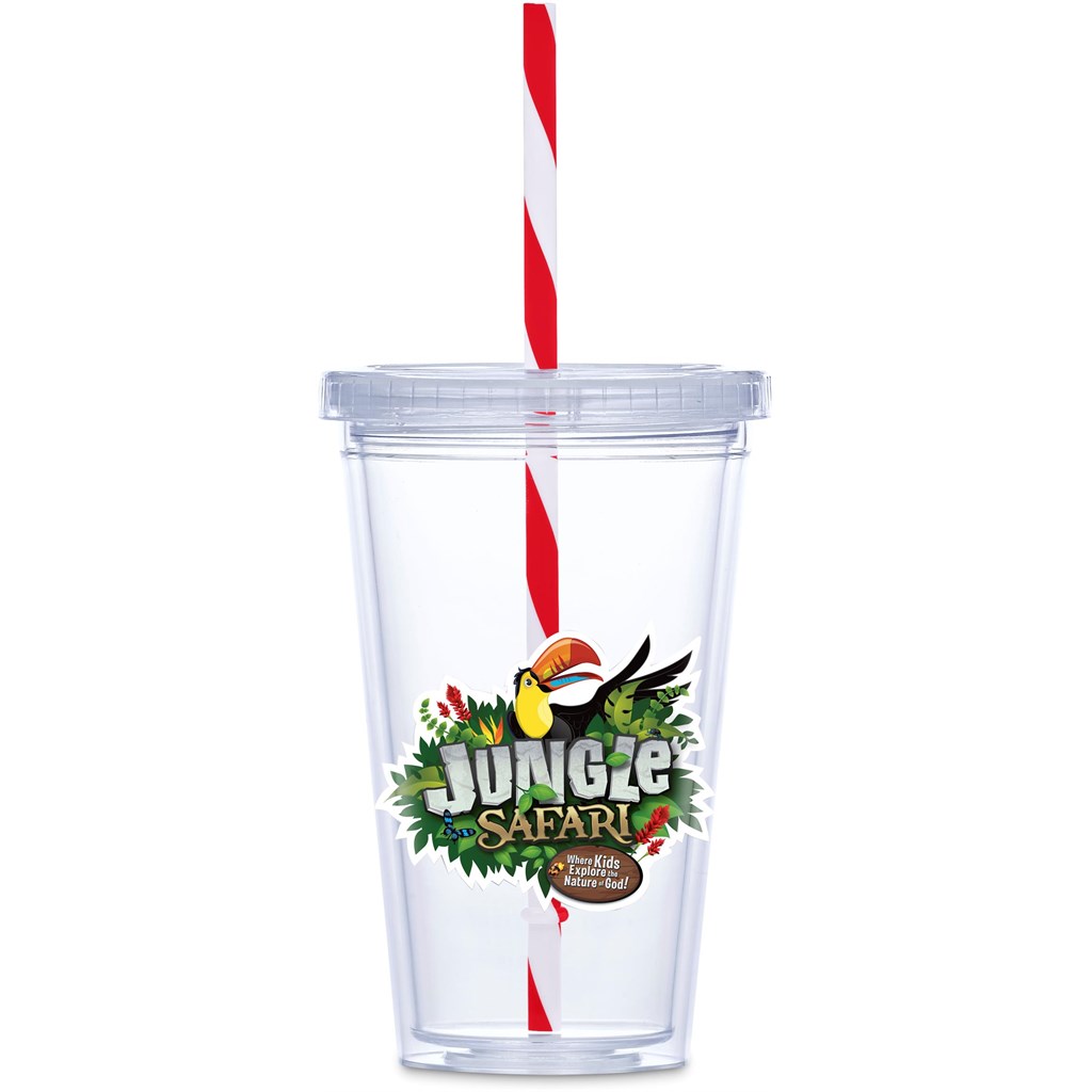 Malibu Double-Wall Plastic Tumbler & Straw - 470ml - Image 11